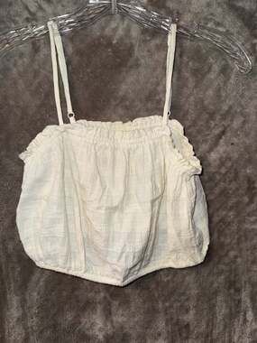 Aerie Cream Textured Ruffle Crop Cami Top Size XS